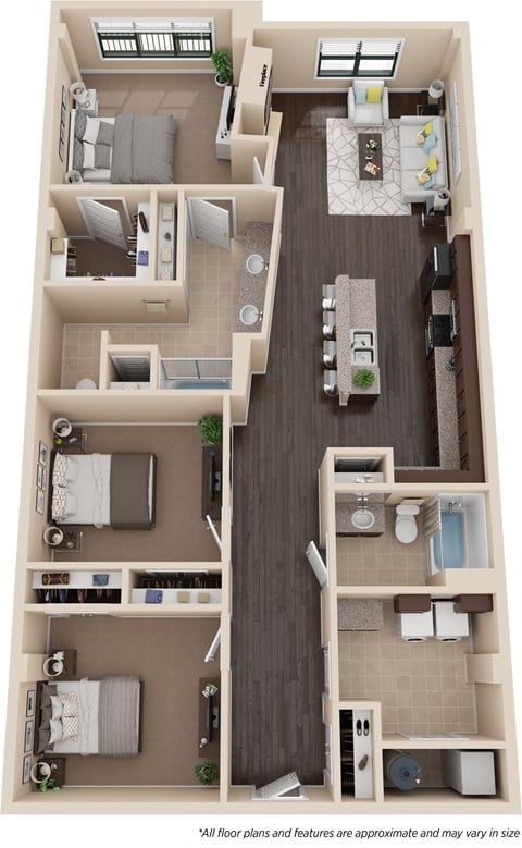 Floor plan for 3 beds, 2 baths, 1540 sqft